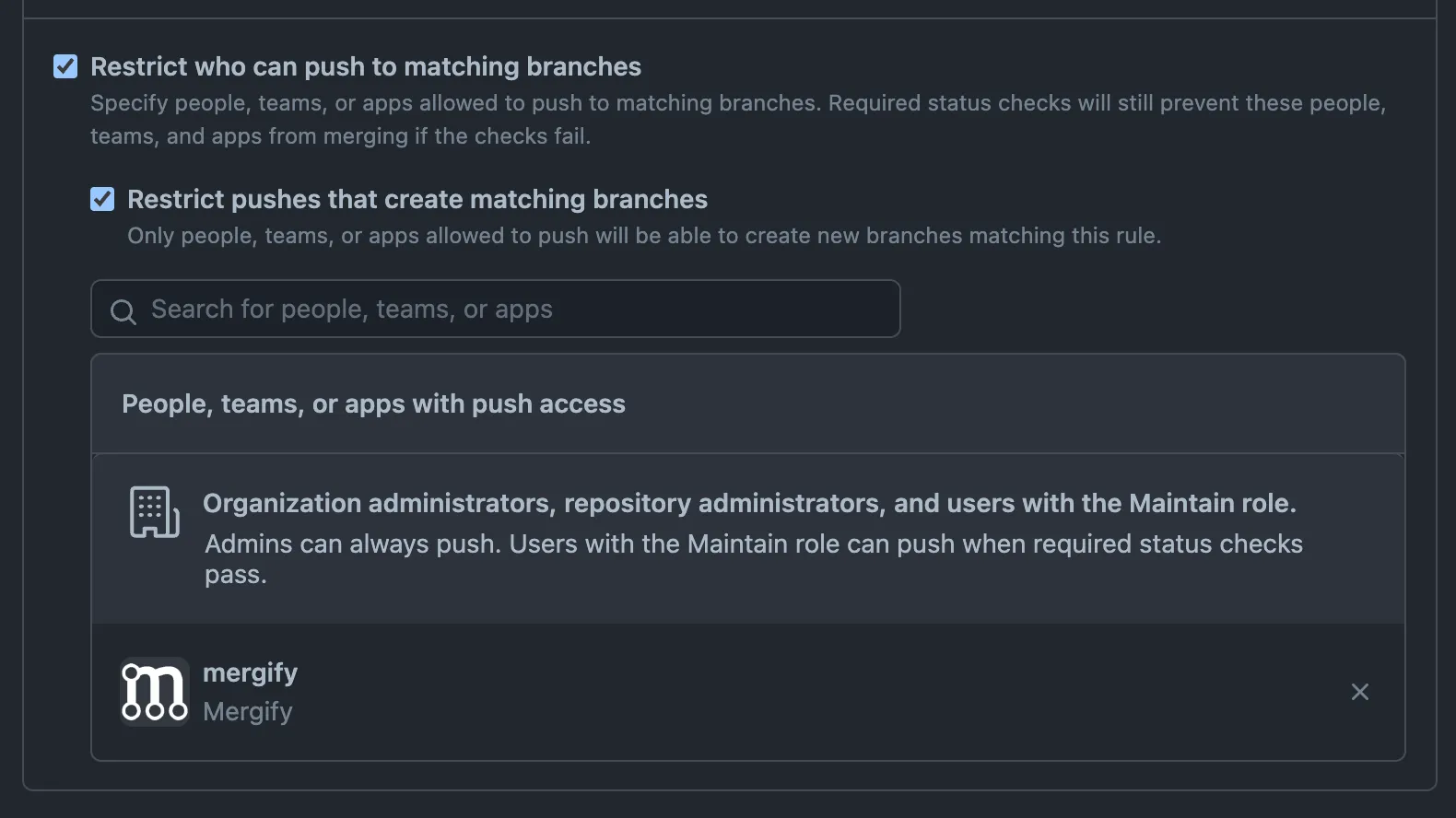 Restrict push access to Mergify